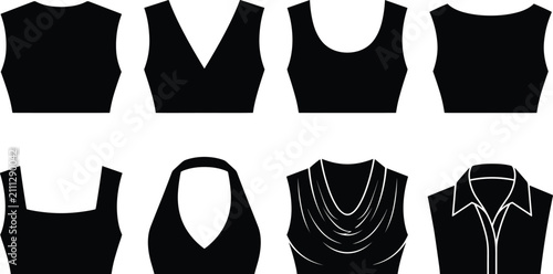 Foto Women Neckline Styles And Collar Types Vector Silhouette Icons Set Including V N
