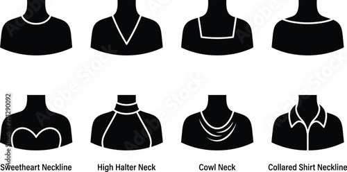Photos Women Neckline Types Vector Silhouette Icons Set Including Sweetheart Halter Cow