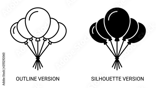 Fotografie Balloons: A collection of balloons depicted in both outline and silhouette styles, symbolizing celebration and festivity