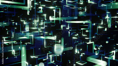 Картината върху платно This background features interconnected lines and light patterns in a digital ne