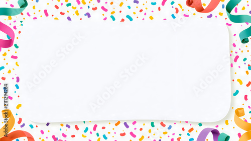 Festive celebration background with colorful confetti and streamers isolated on white background