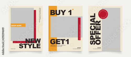 social media template banner fashion sale promotion. fully editable instagram and facebook square post frame puzzle organic sale poster. beige red yellow watercolor vector background