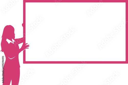 Slika na platnu Woman Silhouette Standing and Holding Up Large Blank Sign or Poster Board