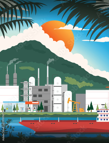 Oil Energy: Offshore, Onshore Operations and Refining Systems in landscape graphic