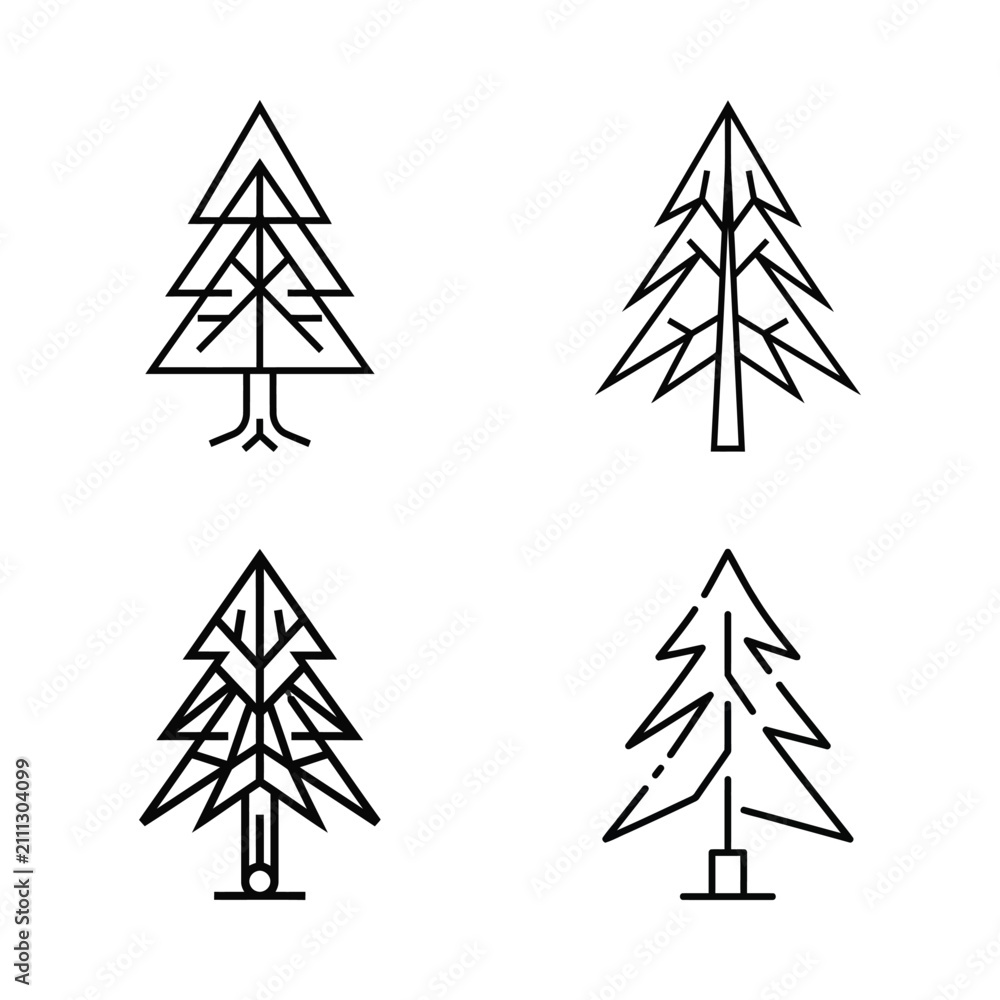 Obraz premium Various stylized illustrations of pine trees showcasing different designs and shapes