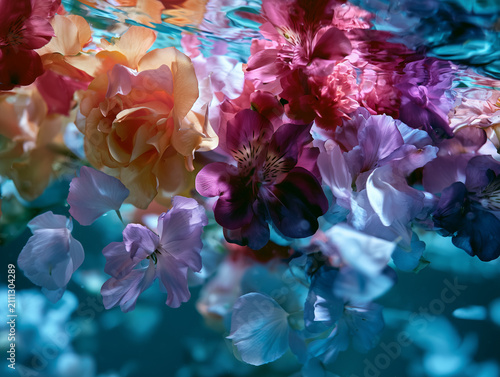 Dreamy Colorful Floral Background with Glowing Blossoms