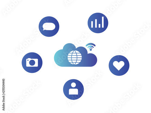 Internet connection to social media icon pack vector
