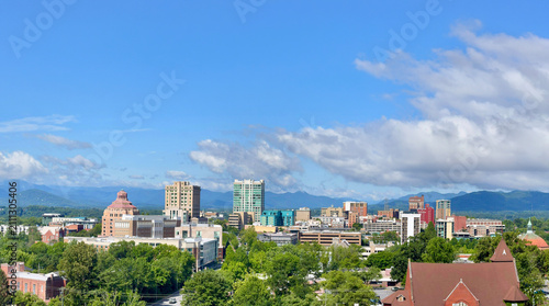 Panoramic view of downtown Asheville in the mountains of North Carolina, USA