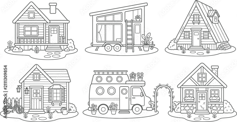 Fototapeta premium A detailed coloring page vector illustration featuring a book of houses designed as a semlees pattern for creative artistic projects and relaxation activities
