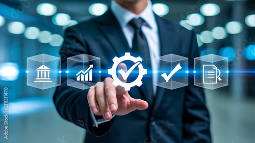 Tapety artystyczne Business process management with workflow optimization and digital automation concept