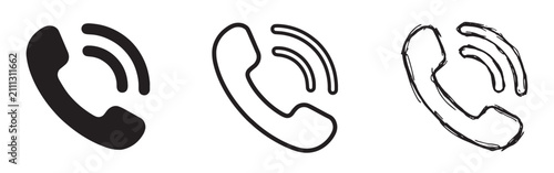 Cuadro en lienzo Set of Phone Call Icons in Solid, Outline and Hand Drawn Styles for Contact, Sup