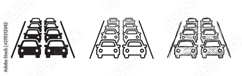 Fotografía Traffic Jam and Car Queue Icons Set, Road Congestion Parking Symbols street road