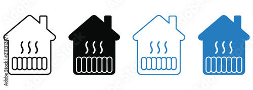 underfloor heating icons with radiant floor system symbol, home heating, thermal comfort and energy efficient heating vector illustration.