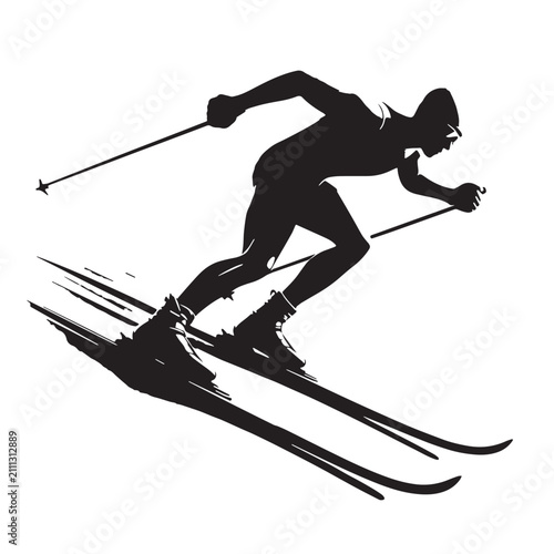 Foto Black Cross country skiing Silhouette Vector, High Quality Illustration on White