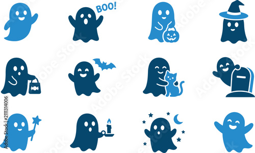 Obraz na płótnie Cute Halloween Ghost Character Icon Set