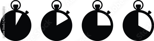 Tableau sur toile Stopwatch timer countdown black solid glyph vector icon set tracking time interv