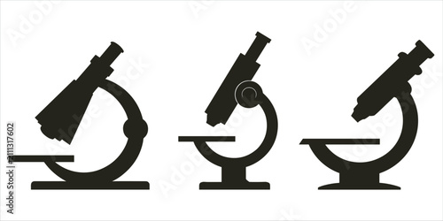 Konstfotografi Three Black Silhouettes of Microscopes on a White Background Keywords: microscop