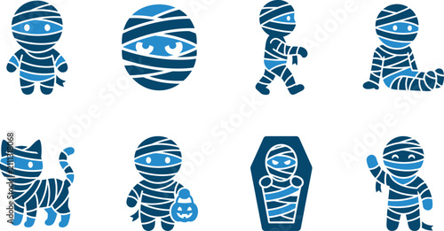 Konstfotografi Halloween Mummy Character Icon Set