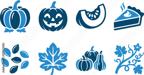 Tableau sur toile Pumpkin Autumn Harvest Icon Set