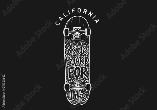 White line art skateboard with 