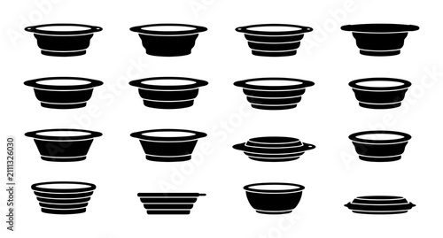 Fotografie Collapsible Silicone Bowls, Set of 16 Black Food Containers, Portable Kitchenwar