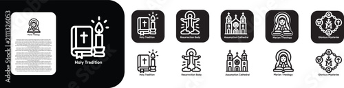 Photos remium ultra bold line icon set for Assumption of Mary like Holy Tradition , Resurrection body , Assumption Cathedral , Marian theology , Glorious Mysteries