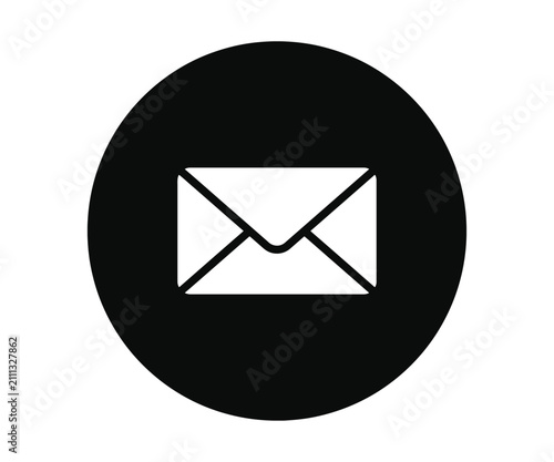 Solid black email envelope icon inside circle frame