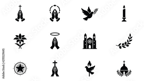 фотографія Elegant black and white religious symbols collection for spiritual designs with
