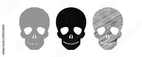 Картината върху платно Black and white skull halftone clipart for Halloween designs