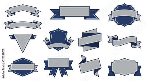 Elegant Blue and Gray Ribbon Banners Collection.