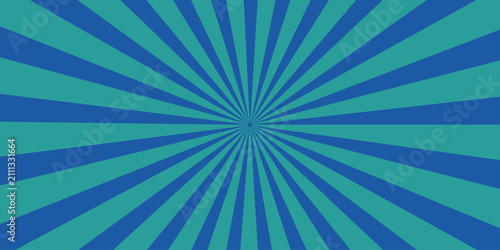 Bild auf Leinwand Retro Blue Sunburst Background with Vintage Radial Rays, Grunge Paper Texture an
