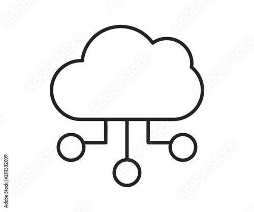 Cloud network connection technology nodes icon line art