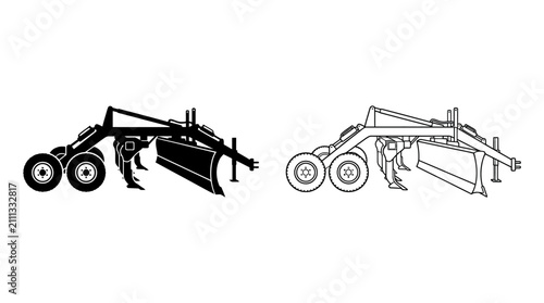 фотографія Agricultural plow machine outline black and white line drawing
