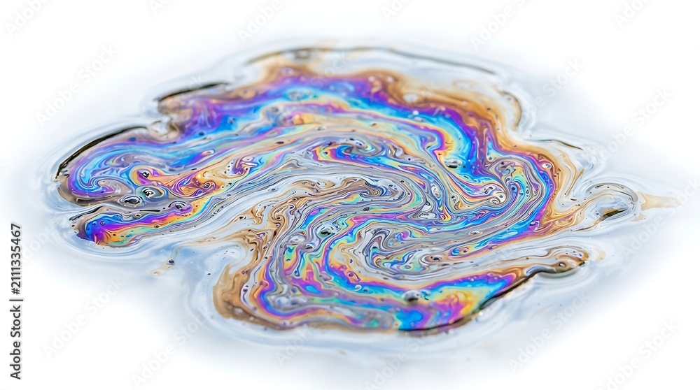 Obraz premium Vibrant iridescent oil slick on water surface creating a colorful abstract pattern