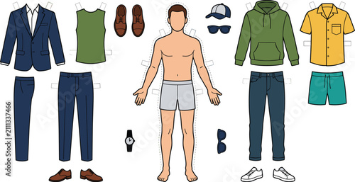 Foto Men Paper Doll Dress Up Game Set with Male Figure Suit Hoodie Casual Outfits Sho