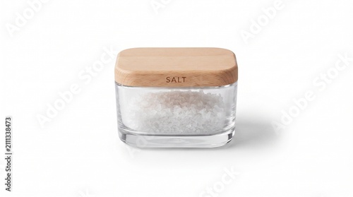 clear glass storage jar with wooden lid isolated on clean background representing modern pantry organization, kitchen storage and minimalist home essentials concept