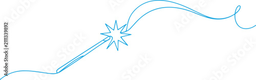 Cuadro en lienzo Continuous line drawing of a magic wand with star and spell trail