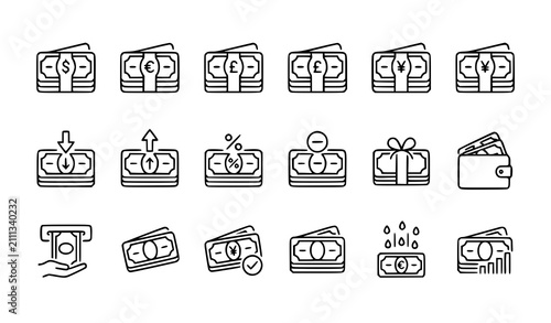 Minimal Paper Money Banknote Outline Icon for Finance Banking and Digital Payment
