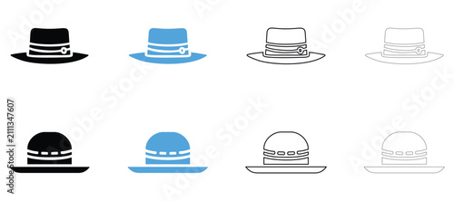 Classic boater hat vector icon, boater hat vintage wear style for man and woman symbol vector, silhouette and outline isolated on transparent background