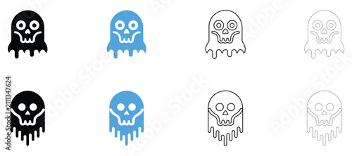 Spooky ghost skull vector icon, Halloween ghost skull symbol vector, silhouette and outline isolated on transparent background