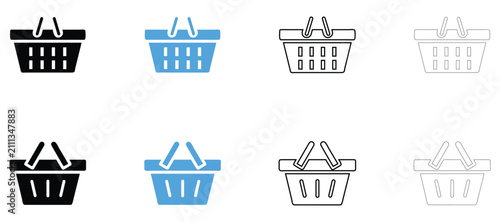 Shopping basket vector icon, supermarket shopping basket symbol vector, silhouette and outline isolated on transparent background