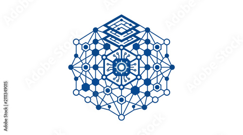 Isometric cube network connection cluster icon.