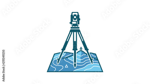 Land surveying theodolite on topographical map icon