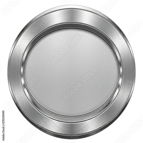 Brushed metal circular frame template with glossy reflective finish
