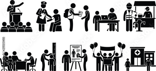 Foto Premium black and white silhouette collection set of various people engaged in d