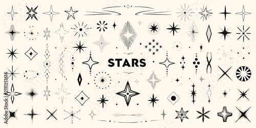 Bild auf Leinwand Hand Drawn Celestial Star Doodles And Sparkle Elements A Decorative Vector Illus