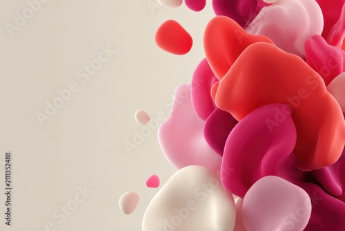 Abstract Swirl Of Soft Red Pink And White Fluid Paint With Smooth Organic Shapes On Cream Background