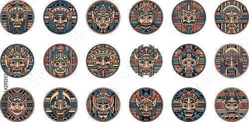 Intricate collection of Indonesian tribal masks showcasing ancient cultural faces.