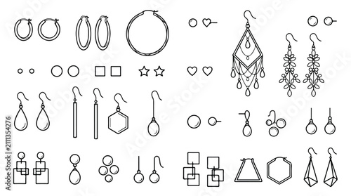 Bild auf Leinwand Minimalist earring line icons set, jewelry fashion accessories vector collection