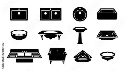 Принти на полотні Bathroom Sinks Vector Icons Set, Ceramic Basins Collection, Plumbing Fixtures Gr